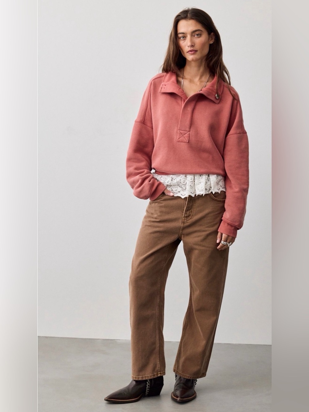 NWOT FP We The Free Deep Trance Dropped Boyfriend Jeans Chocolate mousse